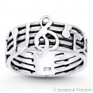 G-Clef Stave & Note Music Sheet Musician Charm Ring Band in .925 Sterling Silver