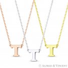 Initial Letter "T" 14k Rose White Yellow Gold Alphabet Pendant & Chain Necklace
