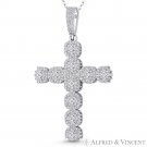 Large Cross CZ Crystal Cluster 54x32mm Pendant in .925 Sterling Silver & Rhodium