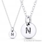 Initial Letter "N" 11mmx8mm Tiny Round Disc .925 Sterling Silver Charm / Pendant Initial Letter "N" 11mmx8mm Tiny Round Disc .925 Sterling Silver Charm / Pendant