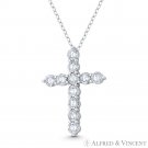 11-Stone Latin Crucifix Cross .925 Sterling Silver & Rhodium CZ Crystal Pendant