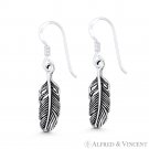 Plucked Birds Wing Feather Charm 925 Sterling Silver Dangling Hook Boho Earrings