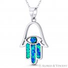 Hamsa Hand Evil Eye Luck Charm Lab-Created Opal Pendant in .925 Sterling Silver Hamsa Hand Evil Eye Luck Charm Lab-Created Opal Pendant in .925 Sterling Silver