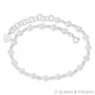 9x9mm Petaled Rose Flower Charm & Ring Link Chain Anklet in .925 Sterling Silver 9x9mm Petaled Rose Flower Charm & Ring Link Chain Anklet in .925 Sterling Silver