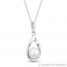 6mm Freshwater Pearl Solid 14k White Gold Open-Design Tear-Drop Necklace Pendant 6mm Freshwater Pearl Solid 14k White Gold Open-Design Tear-Drop Necklace Pendant