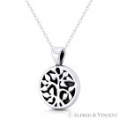Plant w Vine & Leaf Plantlife Charm Oxidized 925 Sterling Silver 24x17mm Pendant