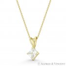 Solitaire 4mm Princess Cut CZ Crystal Rabbit-Ear 11mm Pendant in 14k Yellow Gold Solitaire 4mm Princess Cut CZ Crystal Rabbit-Ear 11mm Pendant in 14k Yellow Gold