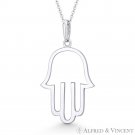 Hamsa Hand of Fatima Evil Eye Kabbalah Amulet 14k White Gold Luck Charm Pendant
