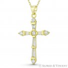 Passion Cross Round Baguette CZ .925 Sterling Silver w/ 14k YG Crucifix Pendant