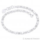 5mm Double-Row Oval Chain w/ Heart & Flower Charm Anklet in .925 Sterling Silver