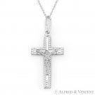 Cross Charm Jesus Necklace Pendant Sterling Silver w/ Rhodium Christian Crucifix Cross Charm Jesus Necklace Pendant Sterling Silver w/ Rhodium Christian Crucifix