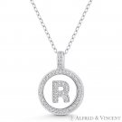 Initial Letter "R" CZ Crystal 925 Sterling Silver Rhodium 20x15mm Circle Pendant Initial Letter "R" CZ Crystal 925 Sterling Silver Rhodium 20x15mm Circle Pendant