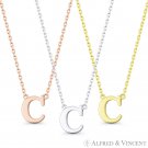 Initial Letter "C" 14k Rose White Yellow Gold Alphabet Pendant & Chain Necklace
