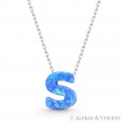 Initial Letter "S" Blue Lab-Opal 10mm Pendant 925 Sterling Silver Chain Necklace Initial Letter "S" Blue Lab-Opal 10mm Pendant 925 Sterling Silver Chain Necklace