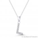 Initial Letter L Cubic Zirconia CZ Crystal Pendant .925 Sterling Silver Necklace