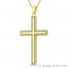 Thin Latin Crucifix Cross CZ Crystal Solid .925 Sterling Silver & 14k YG Pendant