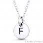 Initial Letter "F" 11mmx8mm Tiny Round Disc .925 Sterling Silver Charm / Pendant