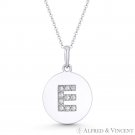 Initial Letter "E" CZ Crystal 14k White Gold 18x12mm Round Disc Necklace Pendant Initial Letter "E" CZ Crystal 14k White Gold 18x12mm Round Disc Necklace Pendant