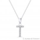 Initial Letter T Cubic Zirconia CZ Crystal Pendant .925 Sterling Silver Necklace Initial Letter T Cubic Zirconia CZ Crystal Pendant .925 Sterling Silver Necklace