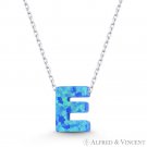 Initial Letter "E" Blue Lab-Opal 10mm Pendant 925 Sterling Silver Chain Necklace Initial Letter "E" Blue Lab-Opal 10mm Pendant 925 Sterling Silver Chain Necklace