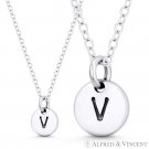 Initial Letter "V" 11mmx8mm Tiny Round Disc .925 Sterling Silver Charm / Pendant Initial Letter "V" 11mmx8mm Tiny Round Disc .925 Sterling Silver Charm / Pendant
