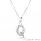 Initial Letter Q Cubic Zirconia CZ Crystal Pendant .925 Sterling Silver Necklace