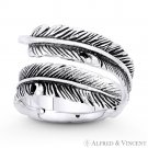 Eagle Wing Feather Charm Wide Bypass Wrap Ring in Oxidized .925 Sterling Silver Eagle Wing Feather Charm Wide Bypass Wrap Ring in Oxidized .925 Sterling Silver