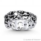 Teddy Bears Holding Hands 6mm Ring Eternity Band in Oxidized 925 Sterling Silver Teddy Bears Holding Hands 6mm Ring Eternity Band in Oxidized 925 Sterling Silver