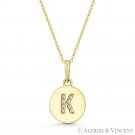 Initial Letter "K" CZ Crystal 14k Yellow Gold 15x9mm Round Disc Necklace Pendant Initial Letter "K" CZ Crystal 14k Yellow Gold 15x9mm Round Disc Necklace Pendant
