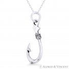 Fishhook Hawaiian Makau Oxidized .925 Sterling Silver Fishing Luck Charm Pendant
