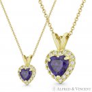 Heart Love Charm Simulated Amethyst Cubic Zirconia CZ Pendant in 14k Yellow Gold
