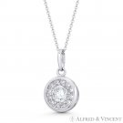 Round Brilliant CZ Crystal Cluster Halo Pave Solid 14k White Gold Circle Pendant Round Brilliant CZ Crystal Cluster Halo Pave Solid 14k White Gold Circle Pendant