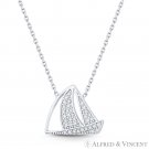 Sailboat Yacht Sailor's Charm CZ Crystal Necklace Pendant in 925 Sterling Silver Sailboat Yacht Sailor's Charm CZ Crystal Necklace Pendant in 925 Sterling Silver