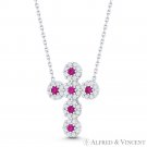 Modern Christian Cross Red Clear CZ Crystal 925 Sterling Silver Pendant Necklace Modern Christian Cross Red Clear CZ Crystal 925 Sterling Silver Pendant Necklace