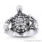 Triple Tortoise / Turtle Animal Charm .925 Sterling Silver Right-Hand Boho Ring