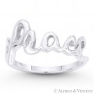 "Peace" Word Cursive Script Solid .925 Sterling Silver Right-Hand Stackable Ring "Peace" Word Cursive Script Solid .925 Sterling Silver Right-Hand Stackable Ring