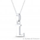 Initial Letter "L" 20x8mm (0.8x0.3in) Charm 3D Pendant in .925 Sterling Silver Initial Letter "L" 20x8mm (0.8x0.3in) Charm 3D Pendant in .925 Sterling Silver