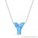 Initial Letter "Y" Blue Lab-Opal 10mm Pendant 925 Sterling Silver Chain Necklace Initial Letter "Y" Blue Lab-Opal 10mm Pendant 925 Sterling Silver Chain Necklace
