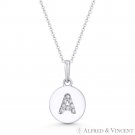 Initial Letter "A" CZ Crystal 14k White Gold 15x9mm Round Disc Necklace Pendant Initial Letter "A" CZ Crystal 14k White Gold 15x9mm Round Disc Necklace Pendant