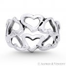 Stackable Heart Love Charm Ring Oxidized .925 Sterling Silver 7mm Eternity Band