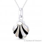 Scallop Clam Seashell Mother-of-Pearl & Onyx Boho Pendant in 925 Sterling Silver Scallop Clam Seashell Mother-of-Pearl & Onyx Boho Pendant in 925 Sterling Silver