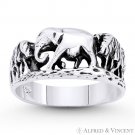 Forest Elephant Charm Animal Totem Band Solid 925 Sterling Silver Statement Ring Forest Elephant Charm Animal Totem Band Solid 925 Sterling Silver Statement Ring