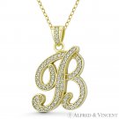 Initial Letter "B" Cursive Script CZ Crystal .925 Sterling Silver 14k GP Pendant Initial Letter "B" Cursive Script CZ Crystal .925 Sterling Silver 14k GP Pendant