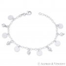 Flat Disc, Ball Bead & Oval Link Chain Italy .925 Sterling Silver Charm Bracelet Flat Disc, Ball Bead & Oval Link Chain Italy .925 Sterling Silver Charm Bracelet
