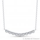 Curved Bar 9-Heart CZ Crystal Love Charm Necklace Pendant in 925 Sterling Silver