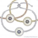 Evil Eye Pearl & CZ Crystal Charm .925 Sterling Silver Bolo-Style Slide Bracelet Evil Eye Pearl & CZ Crystal Charm .925 Sterling Silver Bolo-Style Slide Bracelet