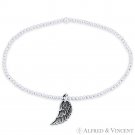 Angel's Wing Charm & Polished Ball Bead Stretch Bracelet in .925 Sterling Silver