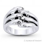 Dolphin Pod Animal Loyalty Charm .925 Sterling Silver Right-Hand Wide Boho Ring