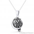 Perched Owl on Crescent Moon Charm Animism Jewelry .925 Sterling Silver Pendant Perched Owl on Crescent Moon Charm Animism Jewelry .925 Sterling Silver Pendant