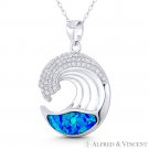 Sea Wave Beachbum / Surfer Lab Opal & CZ Crystal Pendant in .925 Sterling Silver
